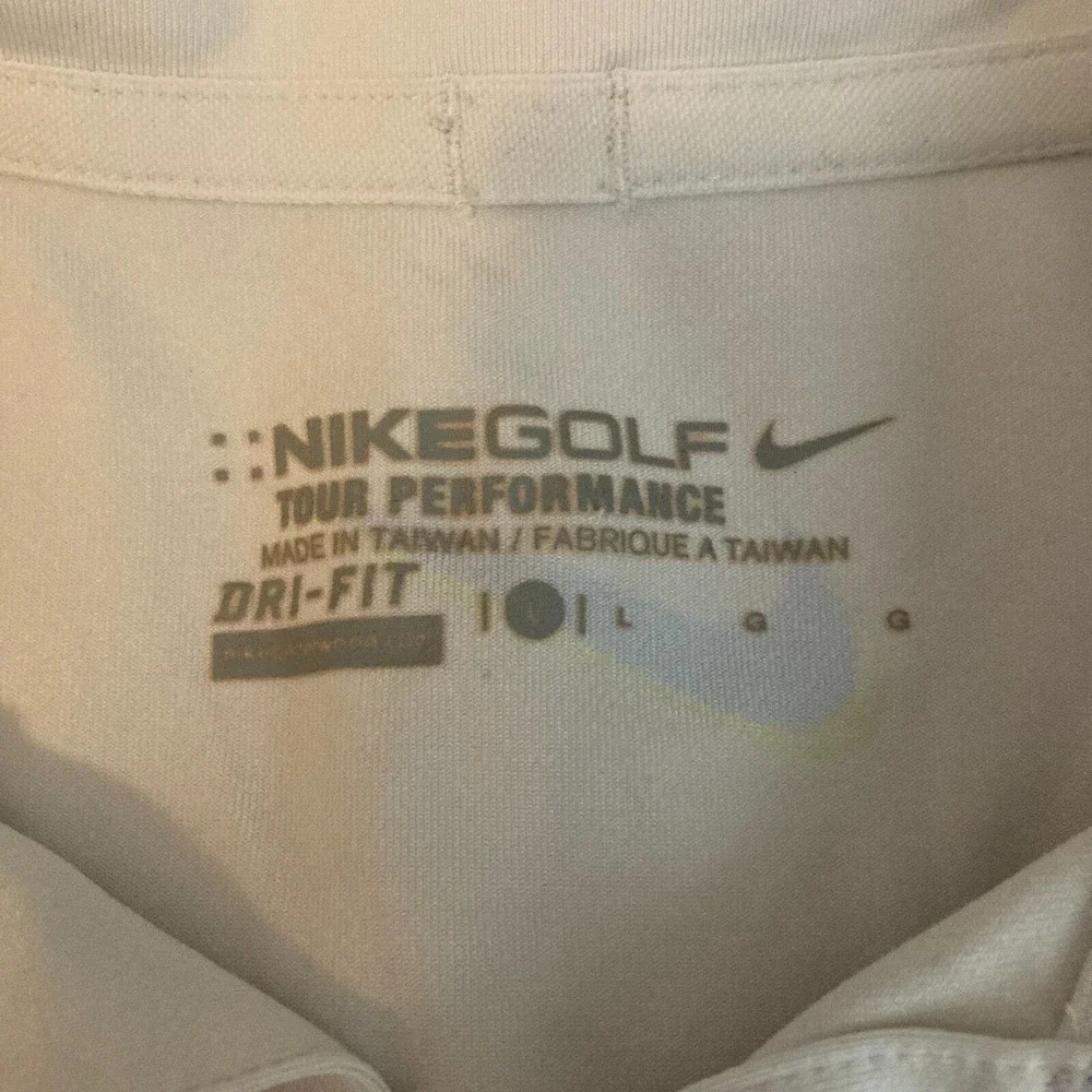 Nike Golf Polo Mens Sz L White‎ Blue Dri-Fit Performace Short Sleeve